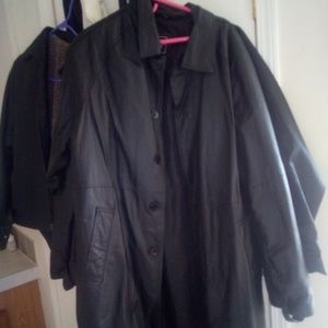 Long black leather trench coat